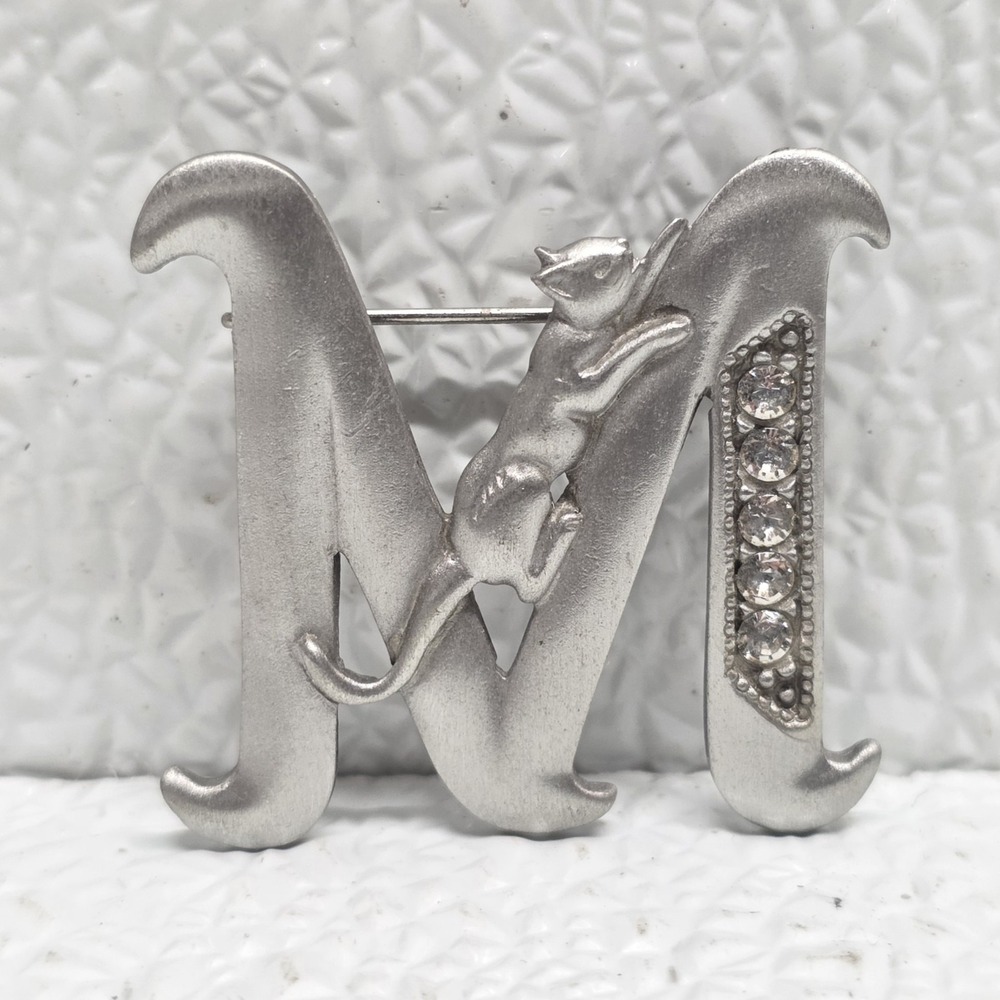 Jonette Jewelry Company Cat M Initial Pewter Pin Brooch